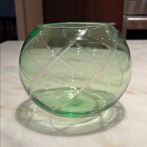 Green Glass Vase with Swirl Design